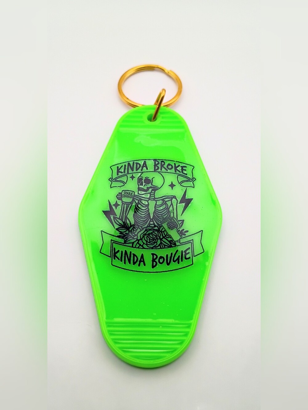 Kinda Bougie Neon Green Keychain - Kinda Broke Design